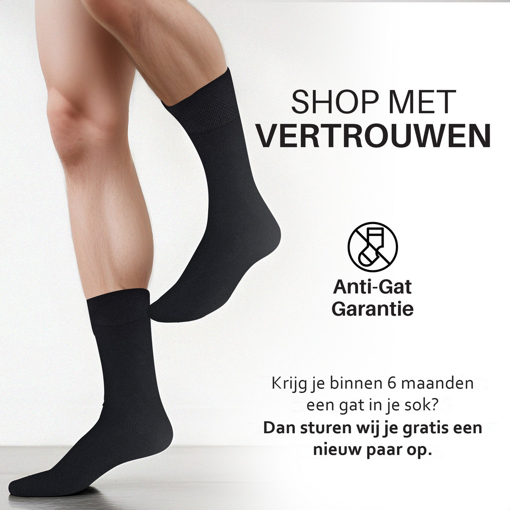 Anti-Gat Garantie: krijg je binnen zes maanden een gat in je sok, dan sturen we gratis een nieuw paar