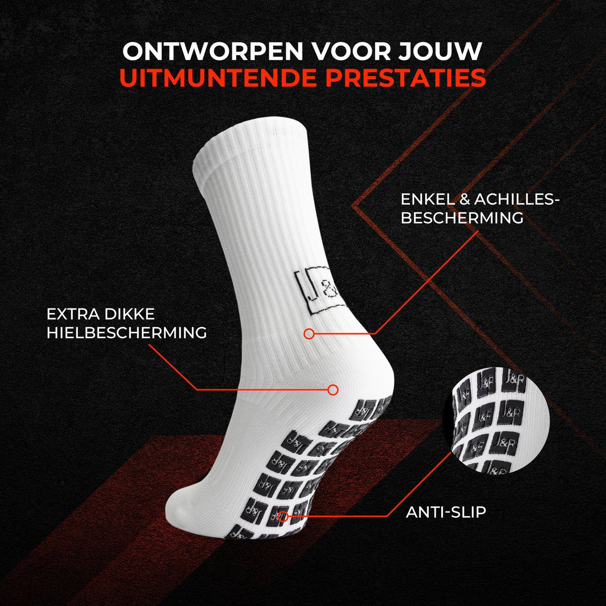 Gripsok met extra dikke hielbescherming, enkelbescherming en antislip-noppen