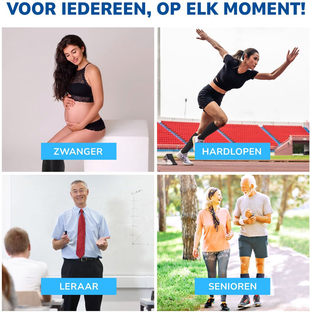 Compressiekousen voor uiteenlopende dragers, van zwangeren en hardlopers tot leraren en senioren