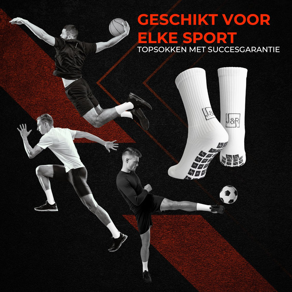 Gripsokken voor uiteenlopende sporten, met sporters in actie