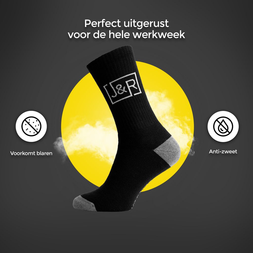 Zwarte werksok die blaren voorkomt en zweet tegengaat, voor de hele werkweek