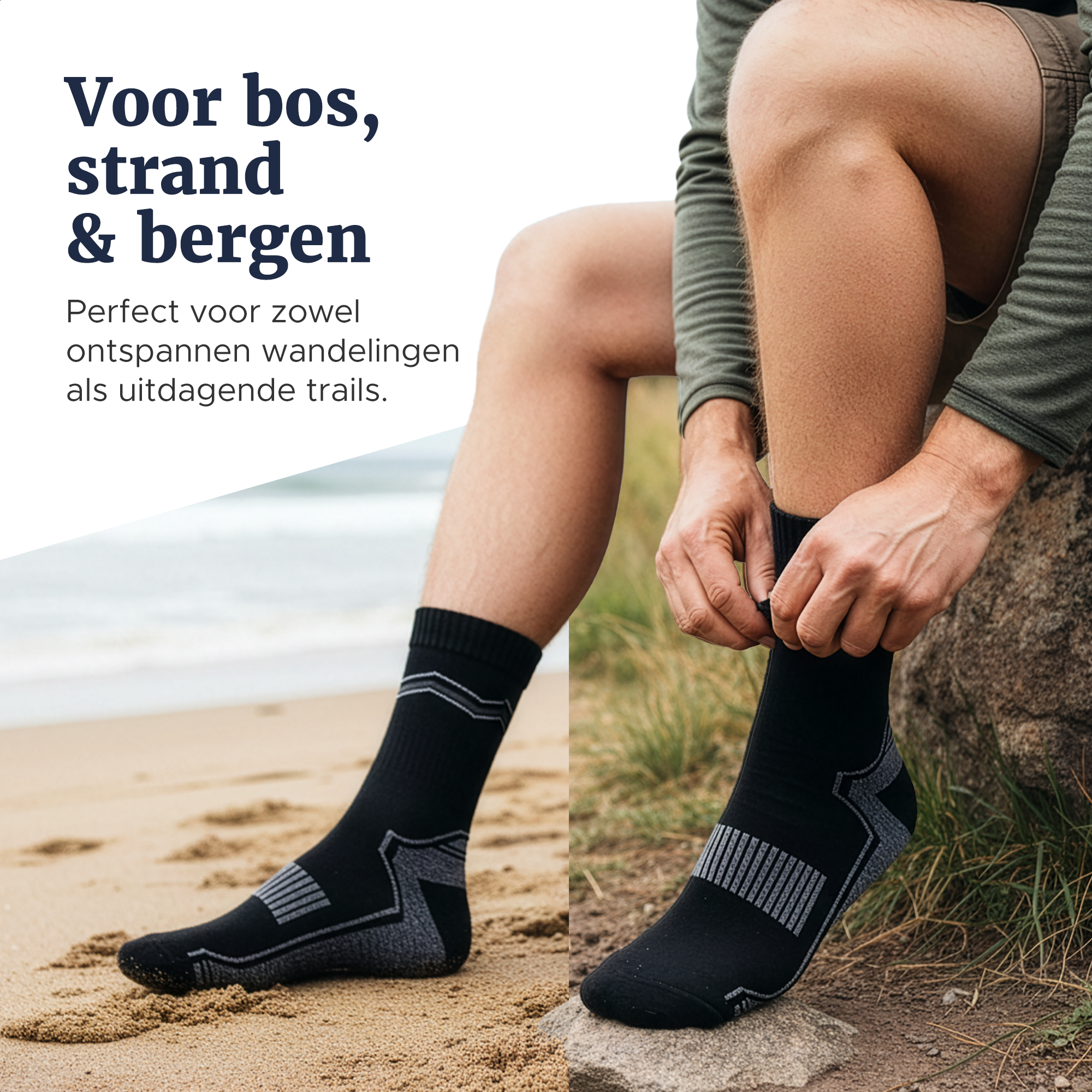 Wandelsokken gedragen op het strand, geschikt voor bos, strand en bergen