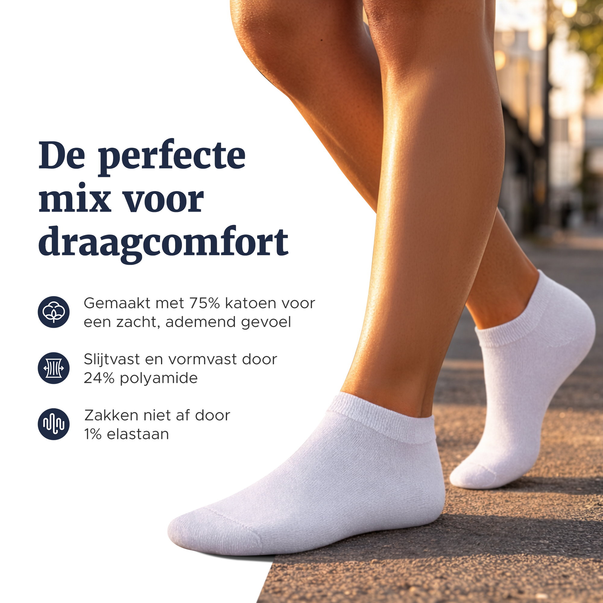 Witte sneakersokken met 75% katoen, 24% polyamide en 1% elastaan voor draagcomfort