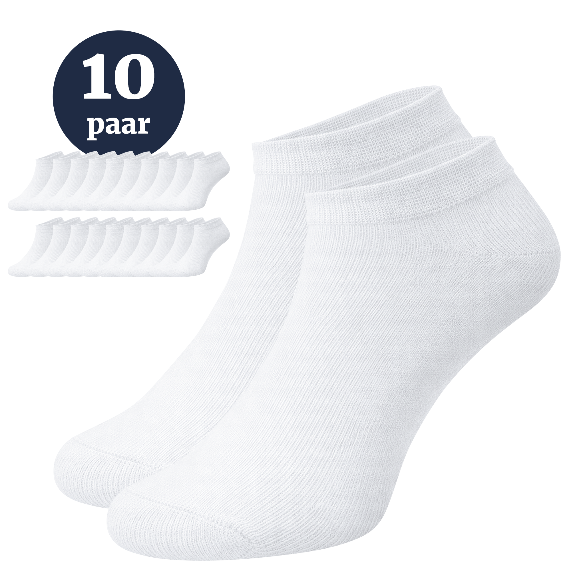 Tien paar witte sneakersokken van Jacob en Roy's, halfhoog model