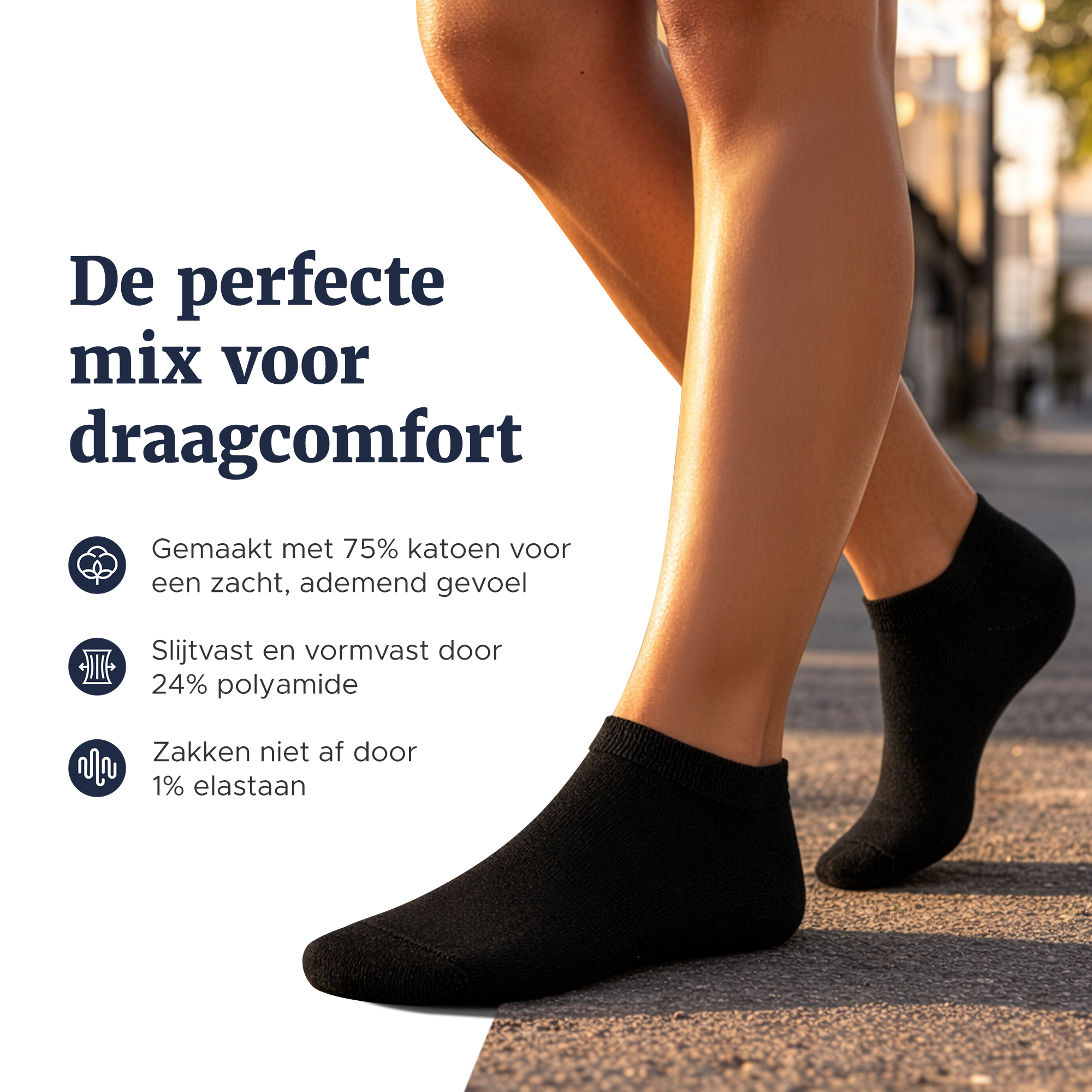Zwarte sneakersokken met 75% katoen, 24% polyamide en 1% elastaan voor draagcomfort