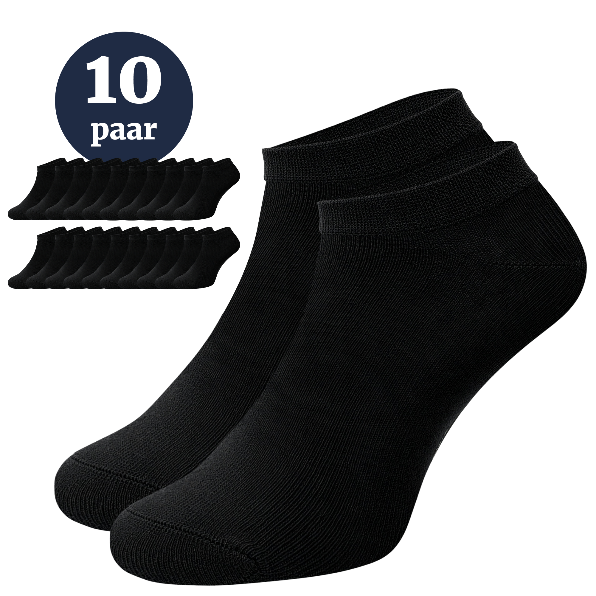 Tien paar zwarte sneakersokken van Jacob en Roy's, halfhoog model