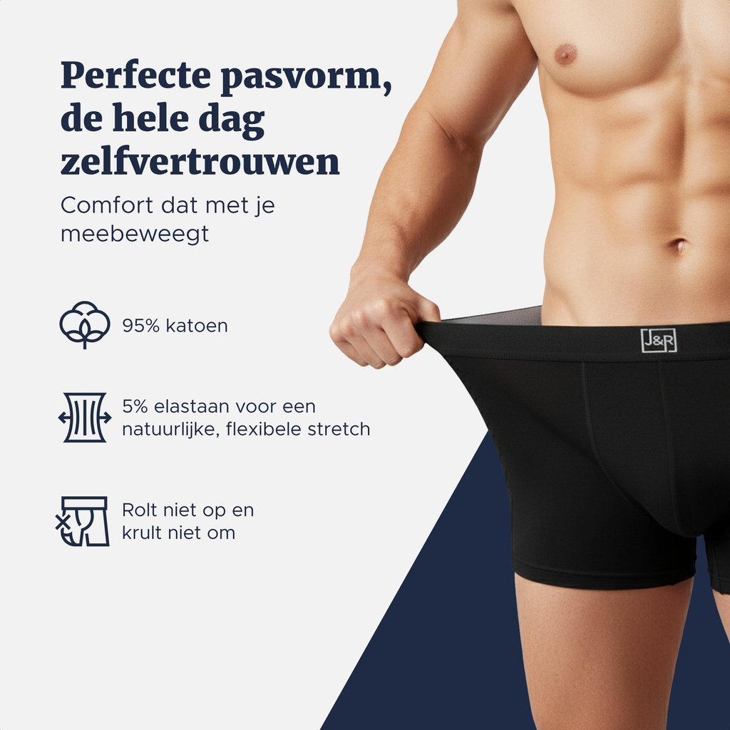 Zwarte boxershort van 95% katoen en 5% elastaan die met je meebeweegt
